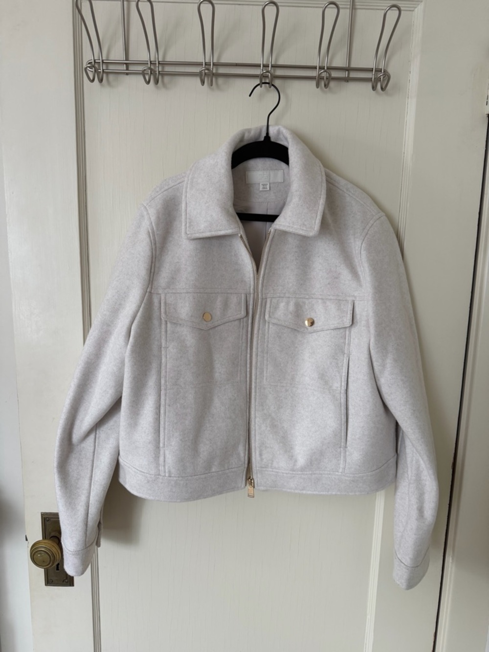 Zara Light Gray Bomber Jacket with Gold Accents size XL